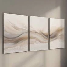 3Pcs/Set Optinal Frame Neutral Abstract Beige Canvas Poster, Modern Minimalist Art, Brush Strokes Wall Art, Boho Artwork Wall Painting For Gift, Living Room, Bedroom, Office, Bathroom, Home And Dormitory Decoration