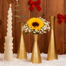 Bộ 3 lọ hoa Giáng sinh bằng vàng kim loại, trang trí bàn làm việc theo phong cách Bắc Âu, cắm hoa ngày lễ, quà tặng lý tưởng - chân nến bình hình nón vàng, chậu trồng cây thông Noel hình bông tuyết, đồ trang trí để bàn tại nhà ngày lễ, cắm hoa, tạo kiểu bàn làm việc Instagrammable, yếu tố Giáng sinh, tạo góc lễ hội, trang trí nhà cửa, quà tặng không khí (không bao gồm hoa), thích hợp cho hoa khô và nến, không đựng chất lỏng - Vàng - Xem 6