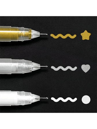 1/3pcs Set White, Gold, Silver Neutral Fine-Tip Sketch, Fluorescent Pens, Large Capacity, Disposable, For Art, Drawing, Design, Illustration, Artists Supplies,Back To School