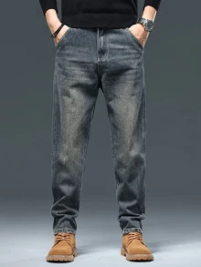 Men's Slim-Fit Jeans - Classic Vintage-Washed Style, Everyday Wear - Retro Regular L30 - View 1