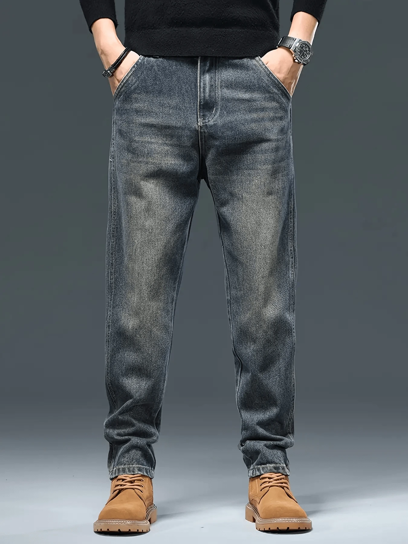 Men's Slim-Fit Jeans - Classic Vintage-Washed Style, Everyday Wear - Retro Regular L30 - Xem 1