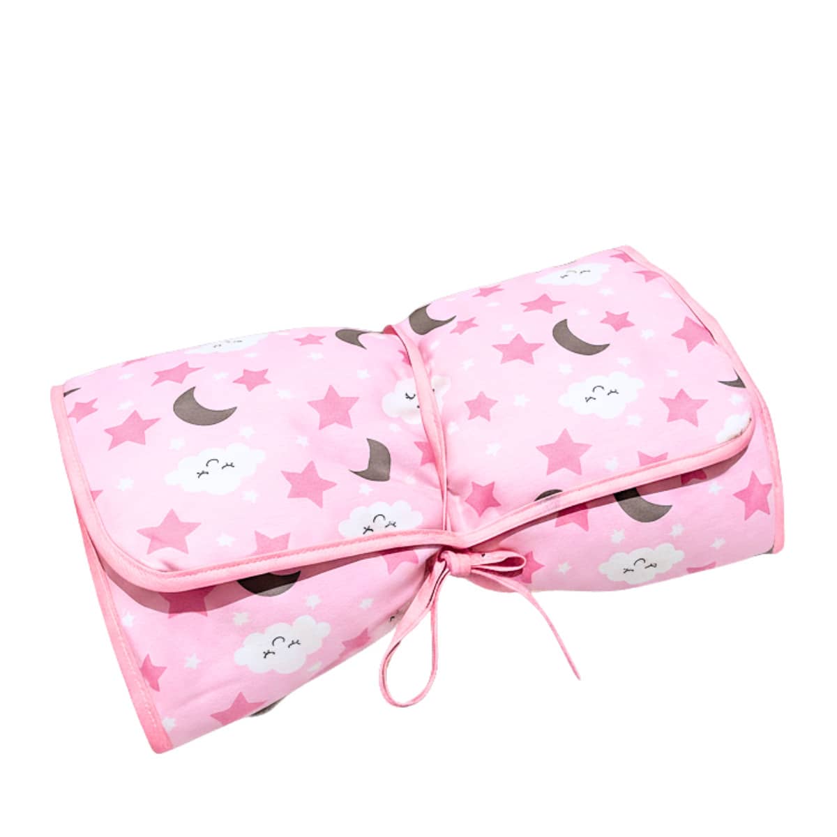 MeF Mae e Filho Trocador Portátil para Bebê Impermeável com Bolso e Plástico Leitoso com Tecido Estampado 100% Algodão - Luar Rosa - Visão 1
