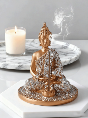 1 pieza Estatua quemador de incienso de Buda de resina para la suerte y la felicidad, adecuado para la decoración del hogar, la decoración del dormitorio, la oficina y los estudiantes, el almacenamiento, la decoración de bodas, la decoración del hogar, el organizador de joyas, las decoraciones de fiesta, el mejor regalo