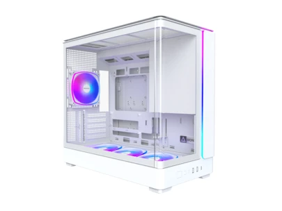 MONTECH KING 15 PRO Micro-ATX PC Case, Curved Panoramic Glass, Chimney Airflow, 360mm Radiator Support, Compact Build For High-Performance Systems, 6 ARGB PWM Fan Pre-Installed With Fan Hub, White