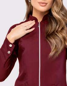 Women's Oxford Fitted Lab Coat With Zipper And Mandarin Collar - Evi - Rubi - View 3