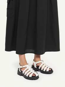 Chunky Fisherman Sandals With Adjustable Strap And Textured Platform Sole - White - View 4