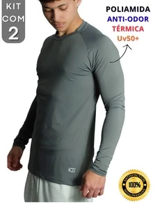 Kit With 2 Polyamide UV50+ Thermal Long Sleeve Compression Anti-Odor Raglan Shirts KJG - Gray and Navy Blue - View 6