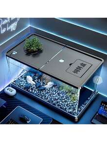 Abgedeckter Fischbehälter für den Heimgebrauch, Fütterung von Schildkröten, kleiner/mittlerer Aquarium Goldfisch Behälter mit transparentem Dekor, Aquatische Pflanzen Dekoration für Schreibtisch Schildkröten Aquarium - Schwarz - Übersicht 6