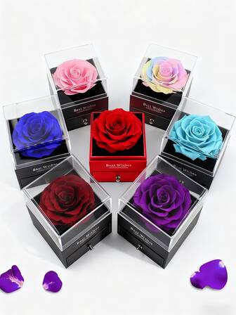 1 件永生真玫瑰，配 100 种语言“我爱你”项链，适合送给她、女朋友、永恒的真玫瑰花，适合送给女士、妈妈、妻子，适合情人节、生日、周年纪念日