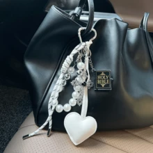 Retro Cross Leather Heart-Shaped Bag With Bead String Keychain, Creative Magic Book, Simple Braided Bag Hanging Ornament Chain - Multicolor - View 5