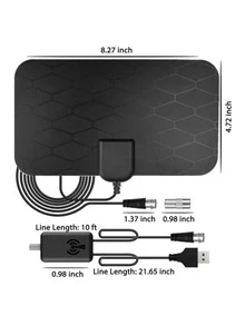 1pc Portable Indoor TV Antenna, Supports 4K UHD And 1080P, Smart Amplifier, USB Powered Digital Antenna, Compatible With Smart TVs And TVs With HDTV Tuners Or Digital Converters, Frequency Range: VHF(170-240MHz)/UHF(470-860MHz), 36dBi Signal Amplification, With F-Type Connector And IEC Adapter, Compatible With Digital Terrestrial Signals: (DVB-T/T2ISDB-TDMB-T/HATSC) And DAB/FM Radio HDTV Channels, No Battery Required, Easy Installation - Black - View 12