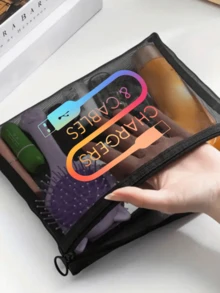 网状化妆包，渐变色麻花图案，气垫收纳，便携设计，可用作化妆包、护肤包、旅行必备、宿舍用品、浴室收纳、珠宝收纳、唇彩及化妆品收纳包、日常必备，也是节日、生日、新年、圣诞节的完美礼物。 - 彩色 - 查看 5