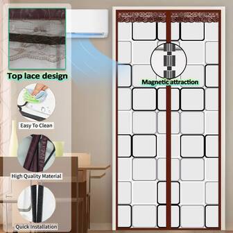AIYYIPA 1 PIEZA Cortina aislada para puerta de aire acondicionado - Diseño elegante de encaje, puerta plegable magnética de PVC, sin manos, cortinas para puertas, privacidad para habitaciones y tiendas, cubierta de puerta moderna, sin herramientas necesarias