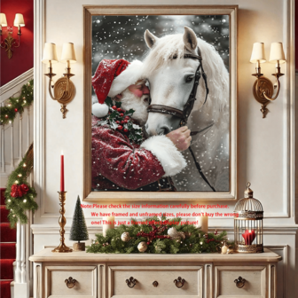 1 件，复古圣诞老人抱马帆布印刷品，冬季装饰，墙壁艺术，海报，可悬挂，适用于家居装饰、墙壁装饰、浴室装饰、卧室装饰、客厅装饰、厨房装饰、办公室装饰 - 帆布材料（可选框架）圣诞装饰