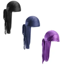 Men's Silk Durag Cap Bandana Silky Du Rag Doo Rag Long Tail Waves Cap