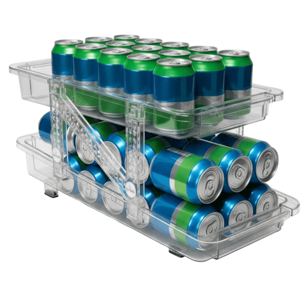 2 Organizadores Latas Refrigerador Multifuncional Dispensador Práctico Hogar Cocina Almacenamiento Ordenador Bebidas Nevera Espacios Reducidos - Transparente - Ver 1