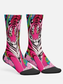 Stylish 3D Print Men's Socks - Street Style Socks, Artistic Animal Socks, Unique Design, All-Over Printing, Funny Wild Animal Socks, Novel Socks, Art Socks, Humorous Patterns, Durable, Couples Socks, Hip-Hop Fashion Socks, Suitable For Daily Wear, Holidays, Parties, Also Make Great Gifts. - Pink - View 1