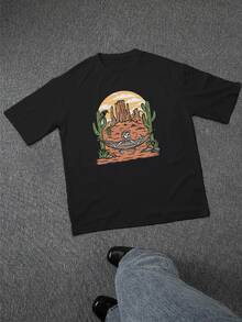 Skeleton Relaxed In A Hammock Among Cacti With A Desert And Rock Background Under A Warm Sky Evoking Peace And Adventure. Men's T-Shirt, 100% Cotton, 0EAU - 黑色 - 查看 2