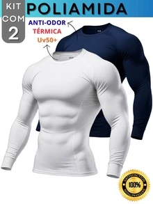Kit With 2 Polyamide UV50+ Thermal Long Sleeve Compression Anti-Odor Raglan Shirts KJG - Blanco y azul marino - Ver 1