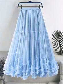 Women's Princess Skirt Made Of Tulle With Double Tulle And Lining For An Elegant Look. - Màu xanh nhạt - Xem 1