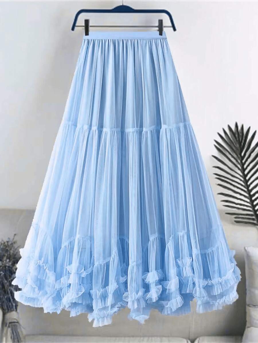 Women's Princess Skirt Made Of Tulle With Double Tulle And Lining For An Elegant Look. - Màu xanh nhạt - Xem 1