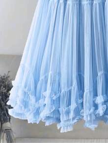 Women's Princess Skirt Made Of Tulle With Double Tulle And Lining For An Elegant Look. - Màu xanh nhạt - Xem 2
