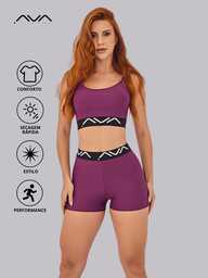 Conjunto Feminino Academia Suplex Poliamida Top e Short Com Elástico Personalizado AVA Fitness Power