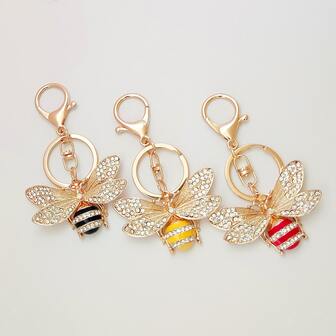 Colorful Bee Shaped Alloy Keychain, Creative Car Pendant, Insect Rhinestone Keychain, Bag Accessory
