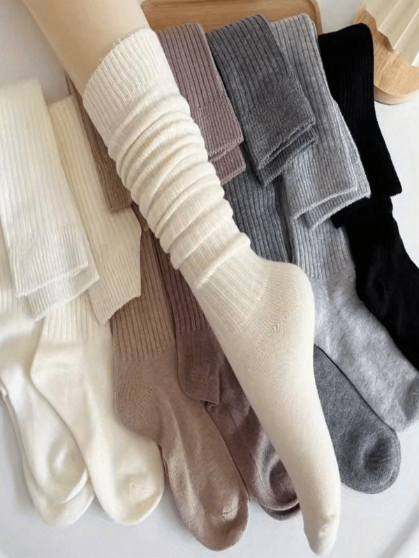جوارب طويلة سميكة دافئة للنساء - مناسبة للقدم، لون أحادي مع خطوط جانبية، قابلة للغسل في الغسالة، مثالية لأحذية الخريف والشتاء، تصميم عصري وأنيق، جوارب شتوية | جوارب مناسبة للقدم | نسيج، هدايا عيد الميلاد للأصدقاء والعائلة (زوج عشوائي من الألوان للشعر)