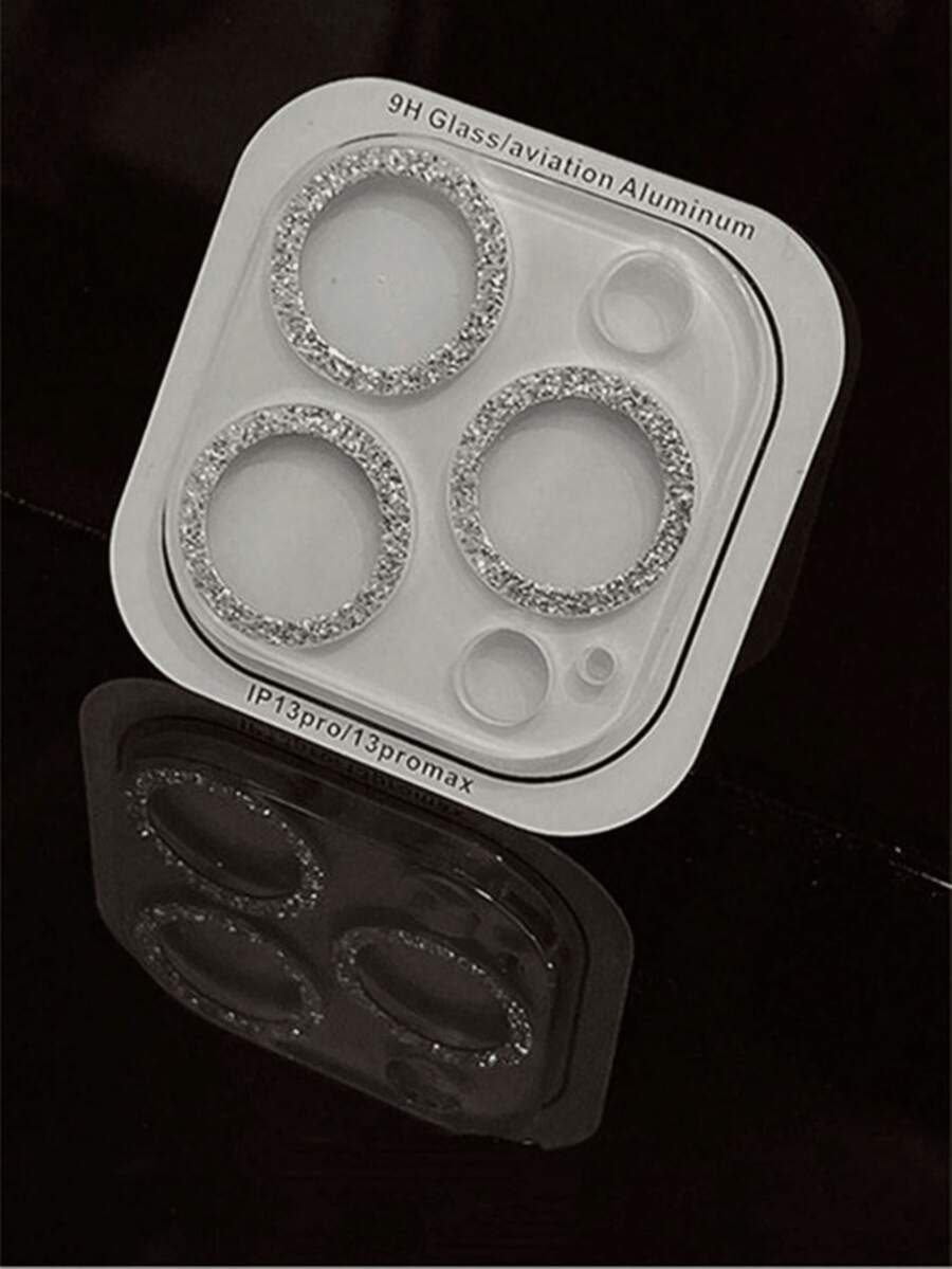1pc Glitter Diamond Apple 15ProMax Lens Film Integrated 14ProMax Mobile Phone Camera 13Pro Protection Ring Frame Cover Tempered Glass Clear Rhinestone Lens Film Applicable To Daily Shield, Office, Home Daily Shield Office Home Lens Protector Phone Camera Cover Sparkling Crystal Waterproof Shockproof Anti-Fall Scratch Resistant - Silver - View 1
