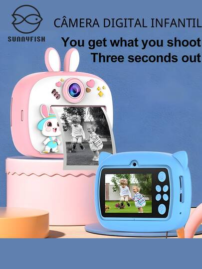 Câmera Instantânea Infantil com Impressão Térmica sem Tinta, Filmadora Mini Divertida​