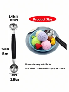 2 piezas, 17,6 cm * 3 cm, acero inoxidable, cuchara doble para helado y frutas, apta para sandía, helado, paletas de fruta, albóndigas, accesorios de cocina