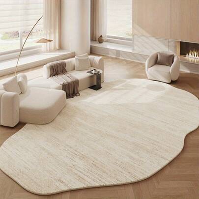 1000+10mm Modern Minimalist Halı, Asimetrik Şekilli Geniş Alan Bej Peluş Halı, Oturma Odası, Yatak Odası İçin Dokulu Desen, Yumuşak ve Kabarık Yatak Başucu Halısı, Yıkanabilir, Giriş Kaymaz Paspası
