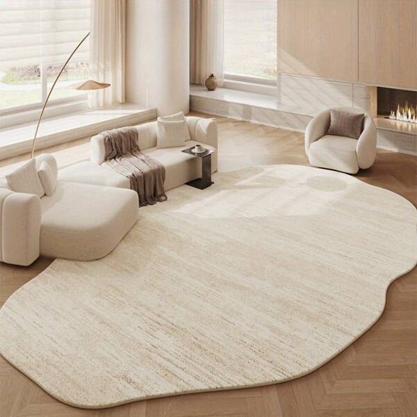 1000+10mm Modern Minimalist Rug, Large Area Beige Plush Carpet With Asymmetrical Shape, Textured Pattern For Living Room, Bedroom, Soft And Fluffy Bedside Rug, Washable, Entryway Non-Slip Mat