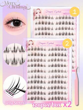 120 kluster/ask C-Curl Sunflower Lash Clusters – 2 askar, totalt 240 kluster, 6–12 mm förlimmade lösögonfransar i ett steg, återanvändbara och hållbara | Mjuka, lätta, naturliga look | Storvolym DIY-ögonfransförlängningsset, inspirerade av koreansk smink, lämpliga för nybörjare, vardagsmakeup, bröllop, fester och cosplay | Fluffiga franskluster, en present till kvinnor och flickor