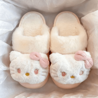  Sanrio For Hello Kitty Plush Slippers For Women - Thick Sole, Cute Cartoon Design With Pink Bow & Yellow Accents, Perfect For Indoor Comfort, All-Season Use, Indoor Slippers | Playful Design | For Hello Kitty Slippers