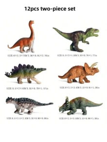 6pcs Solid PVC Jurassic Dinosaur World Animal Model Set (Tyrannosaurus Rex, Triceratops, Spinosaurus, Stegosaur, Brachiosaurus, Pterosaur), Desktop Decoration Collection Toys, Cake Decoration, Children's Dinosaur Toys, Small Dinosaurs, Egg Shaped Dinosaurs (Color Random)