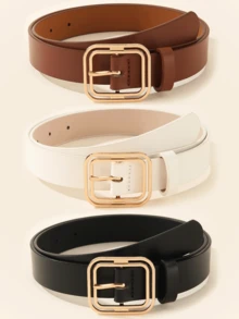 3pcs Gold Square Buckle Casual Dress, T-Shirt, Pants Fashion Elegant Women Belt - Multicolor - View 7