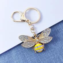 سلسلة مفاتيح على شكل نحلة من سبيكة ملونة، قلادة سيارة إبداعية، سلسلة مفاتيح مرصعة بالراين ستون على شكل حشرة، إكسسوار حقيبة