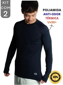 Kit With 2 Polyamide UV50+ Thermal Long Sleeve Compression Anti-Odor Raglan Shirts KJG - Negro y gris - Ver 5