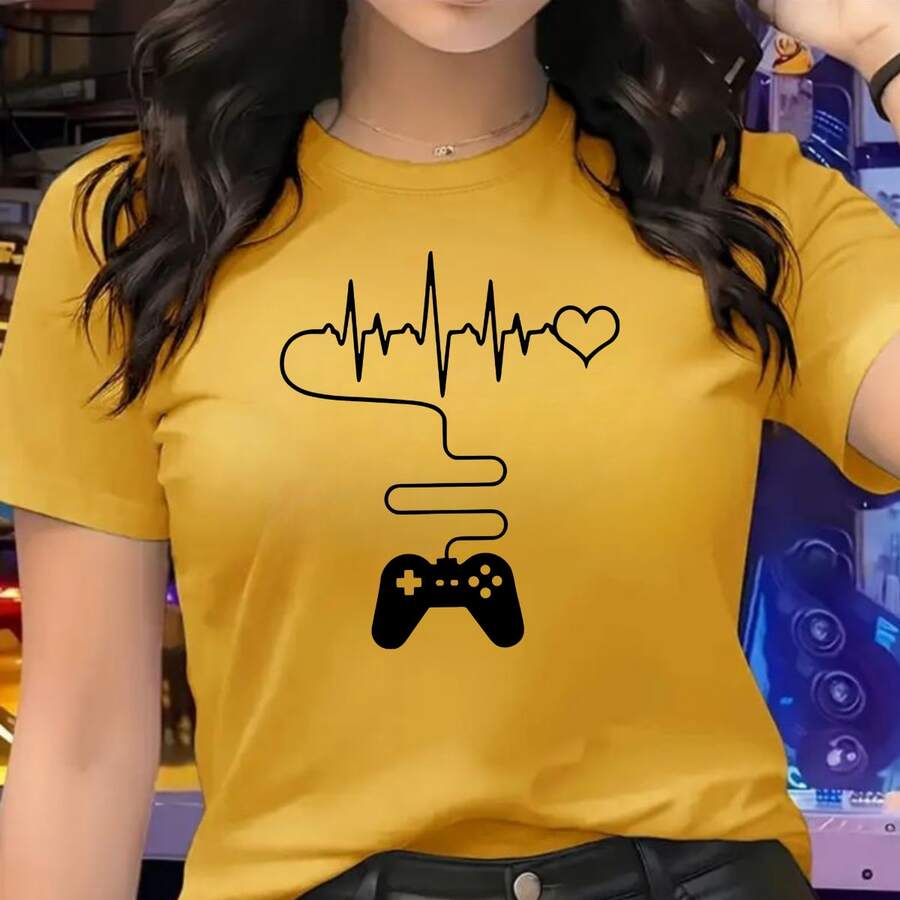 Camisa estampa 100% algodão feminina e masculina moda verão manga curta - Amarelo - Visão 1