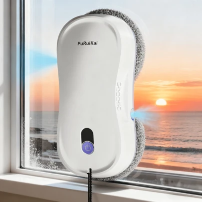  Robot de curățare a geamurilor PuRuiKai, curățitor inteligent de geamuri cu pulverizare automată a apei în două direcții, navigare inteligentă, telecomandă, pentru suprafețe netede, violet