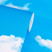 1 Roll Of Self-Adhesive Blue Sky And White Cloud Vinyl Wallpaper With Shape And Stripe Patterns, Removable, Waterproof, Easy To Install, Suitable For Ceiling, Kitchen, Cabinets, And Bedroom Wall Decoration