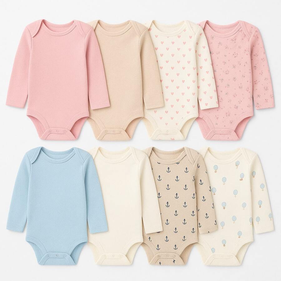 5 Body de Bebê Manga Longa Suedine 100% Algodão recém nascido Meninas e Meninos Enxoval Maternidade - Kit Meninas - Visão 1