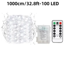 YEYAYU 1 dây đèn LED 50/100/200 bóng điều khiển từ xa, chống nước, chạy bằng pin, 8 chế độ, đèn dây đồng LED, thích hợp cho tiệc tùng, ban công, bãi cỏ, sân, vườn, phòng ngủ, chiếu sáng trong nhà và ngoài trời, trang trí Giáng sinh - Bạc - Xem 17