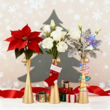 Bộ 3 lọ hoa Giáng sinh bằng vàng kim loại, trang trí bàn làm việc theo phong cách Bắc Âu, cắm hoa ngày lễ, quà tặng lý tưởng - chân nến bình hình nón vàng, chậu trồng cây thông Noel hình bông tuyết, đồ trang trí để bàn tại nhà ngày lễ, cắm hoa, tạo kiểu bàn làm việc Instagrammable, yếu tố Giáng sinh, tạo góc lễ hội, trang trí nhà cửa, quà tặng không khí (không bao gồm hoa), thích hợp cho hoa khô và nến, không đựng chất lỏng - Vàng - Xem 7