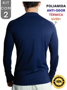 Kit With 2 Polyamide UV50+ Thermal Long Sleeve Compression Anti-Odor Raglan Shirts KJG - Gray and Navy Blue - View 3
