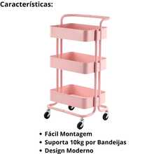 Multipurpose Organizer Cart With 3 Pink Shelves - Rosa Pálido - Ver 3