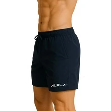 KIT 2 ALPHA CO LOBO ALFA GEOMETRIC TRAINING GYM SHORTS BERMUDA TACTEL ELASTANE DRY FIT LIGHTWEIGHT - 黑色和藍色 - 查看 3