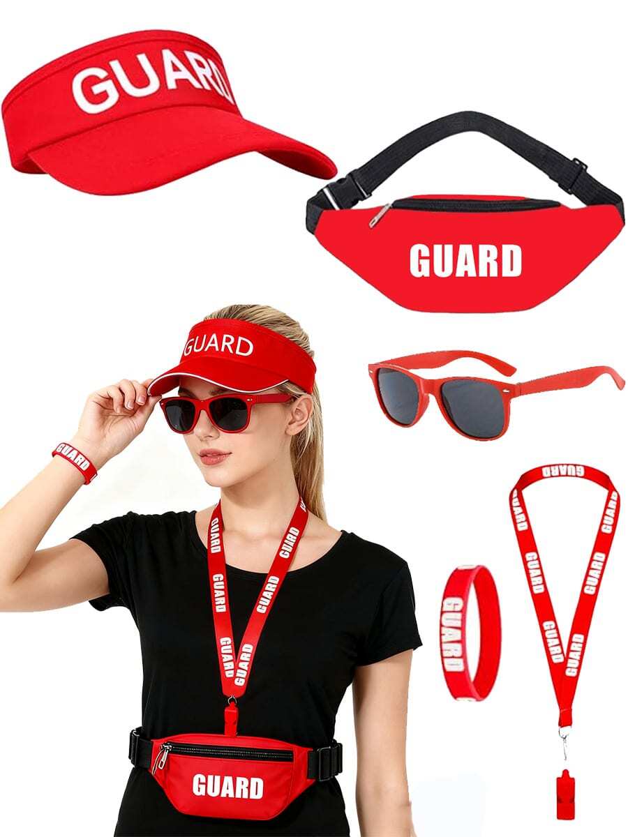 5件套嘉年华万圣节沙滩救生员服装配饰角色扮演派对 - 紅色 - 查看 1